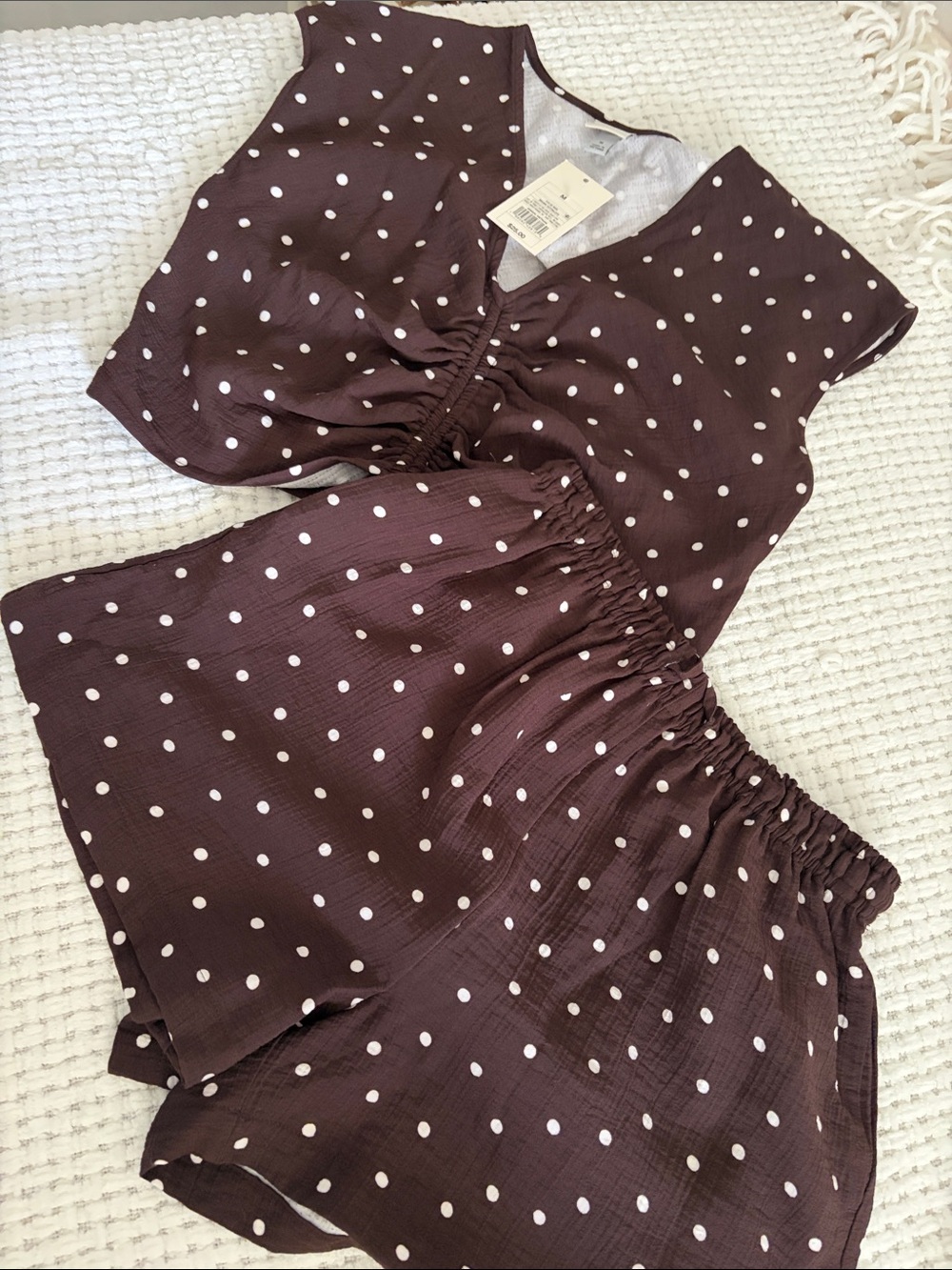 a new day Brown Polka Dot Cropped Short/Top Set